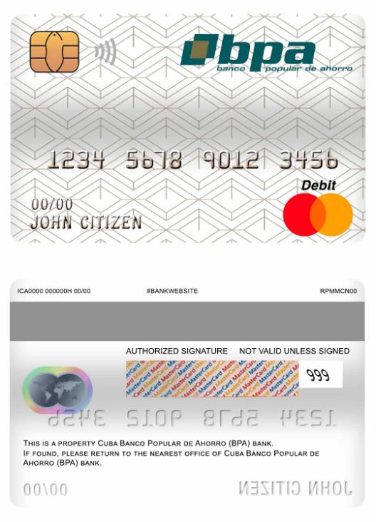 Cuba Banco Popular de Ahorro (BPA) bank master debit card